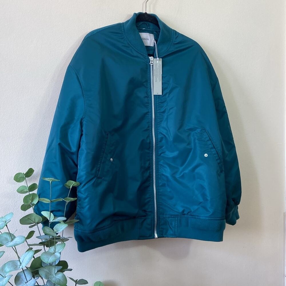 New Teal Green Blue Hudson Jeans Bomber Jacket Medium Fall Casual Oversized - Picture 3 of 10